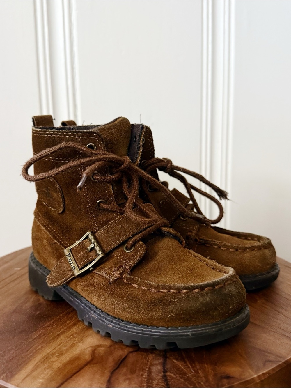 Ralph Lauren Kids Brown Suede Leather Lace-Up Ranger Boots